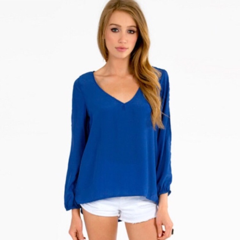 Blue open shoulder blouse